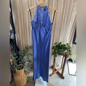 Vintage 1990s Y2K Zum Zum Niki Livas Satin Maxi halter Dress Gown Purple size 4